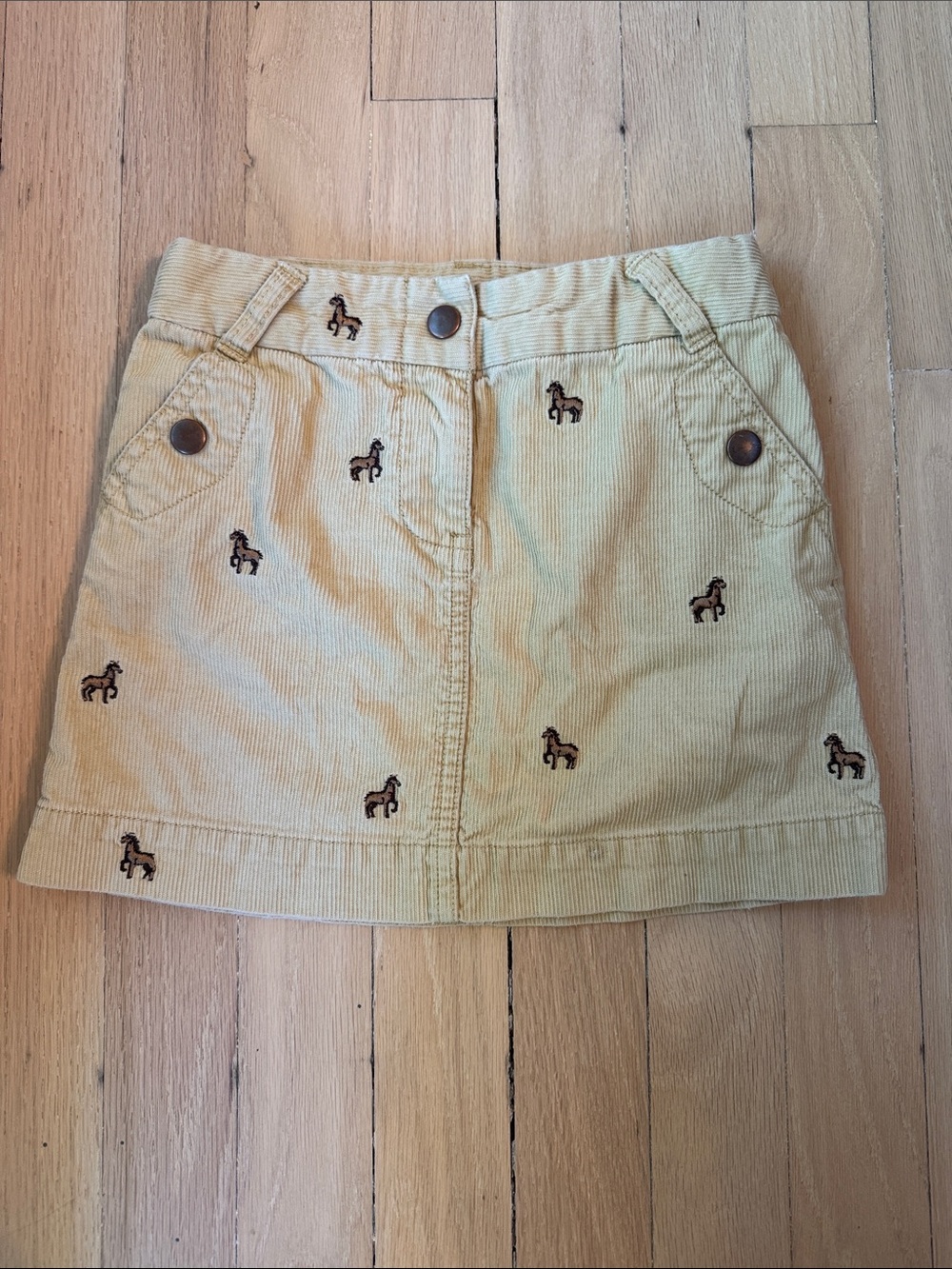 Crewcuts Tan Corduroy Mini Skirt with Embroidered Horses